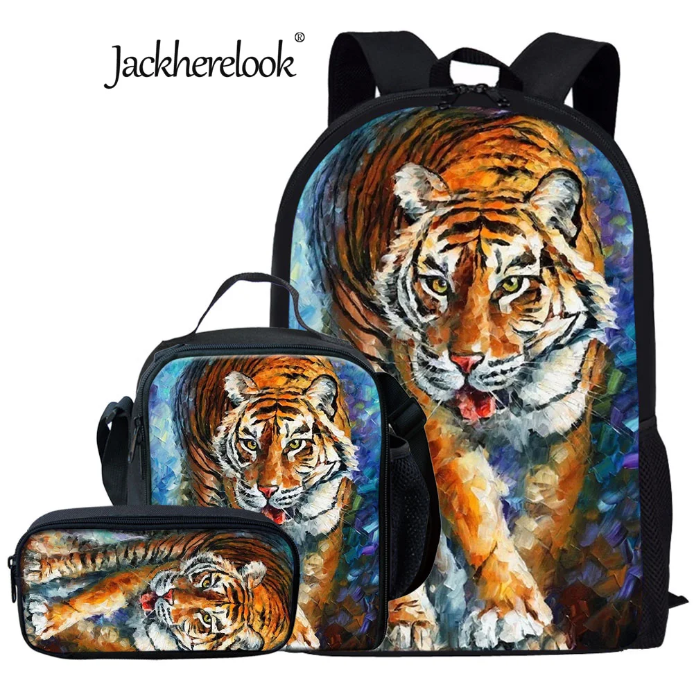 Школьный рюкзак Jackherelook Cool Tiger 3 шт./компл. для студентов, мальчиков и девочек, школьный рюкзак с 3D принтом, повседневный Детский рюкзак для кни...
