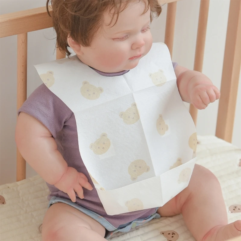 

50Pcs Non-Woven Fabric Baby Drooling Bibs Waterproof PE-Film Feeding Bibs Leak-Proof Disposable Bibs for Busy Parents