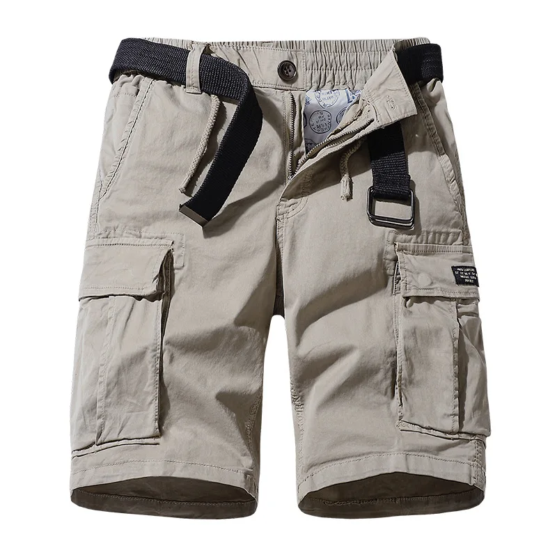 

Men Cargo Pants Summer Shorts Loose Sports Overalls Multi-pocket Casual Buttons Knee Length Without Belt MA417