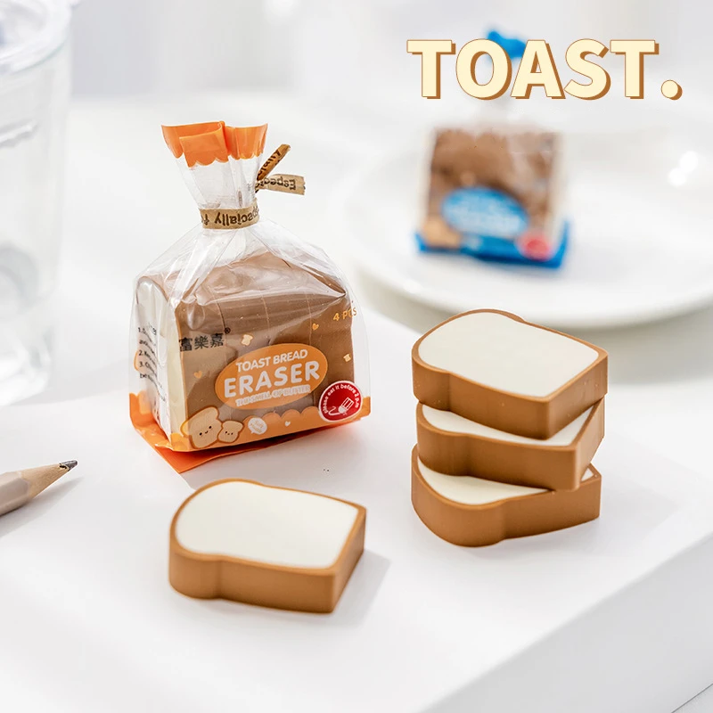 

4pcs Toast Bread Erasers Set Creative Rubber Eraser for Pencil Cleaning Correcting Stationery School Student Supplies F7043