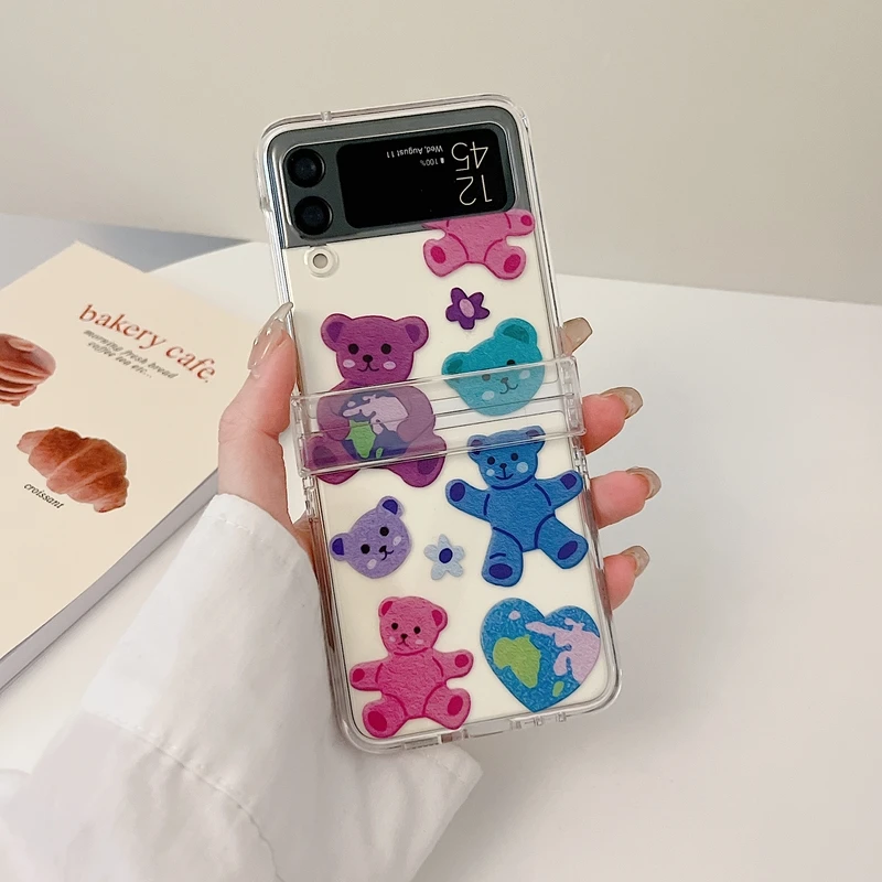 

Cute Cartoon Candy Bear Phone Case For Samsung Galaxy Z Flip 3 5G Soft Clear Cover Funad For ZFlip3 Flip3 Protective Shell