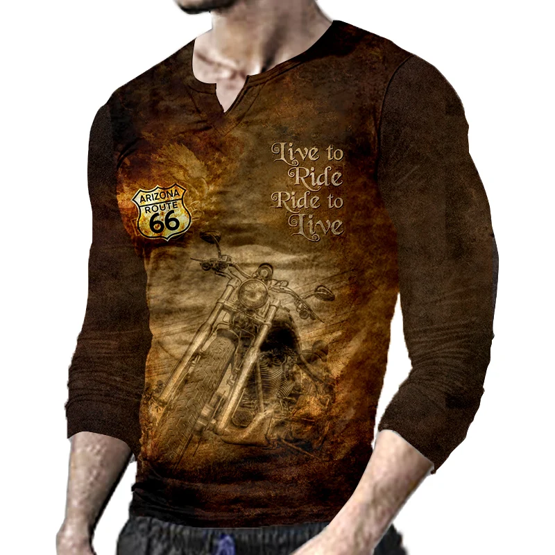 

3d Long Sleeve Printed T-shirt Men's Fashion Spring Thin Street Top Moto Retro Plus Size Shirt European And American Clothes 5XL