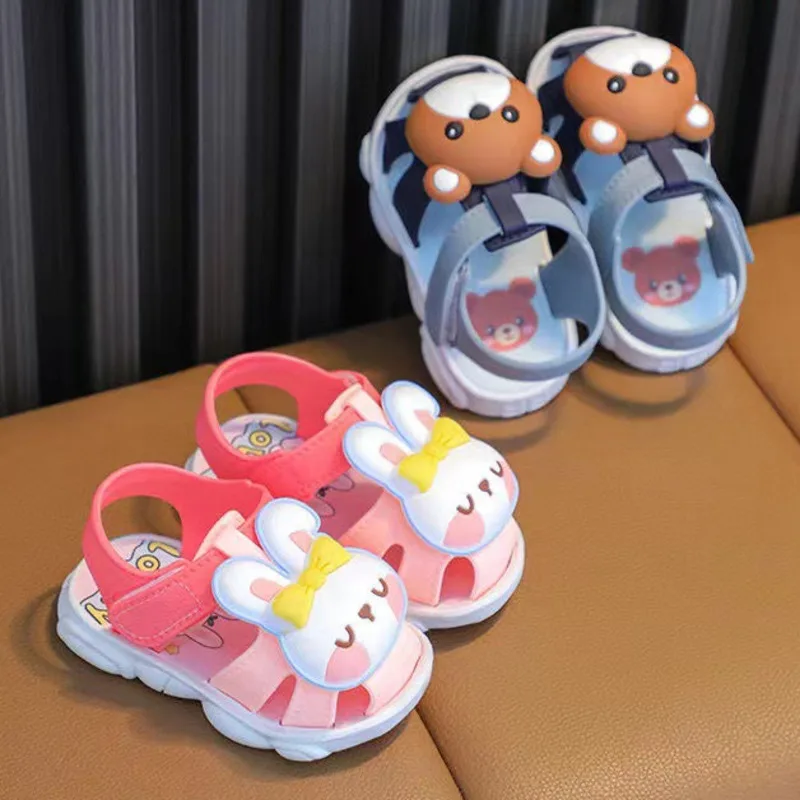 

Summer 3D Rabbit Bear Baby Boys Girl's Sandals Cartoon PVC Non Slip Sandals For Children Soft Bottom Hook Loop Kids Beach Shoes