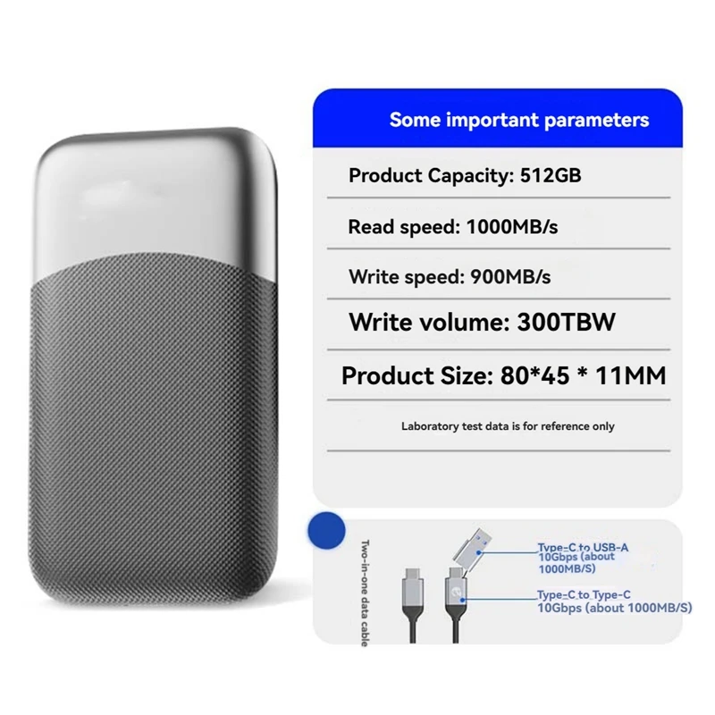 Портативный твердотельный накопитель 1000 МБ/с внешний 512 ГБ USB 3 2 Gen2 Type-C PSSD для