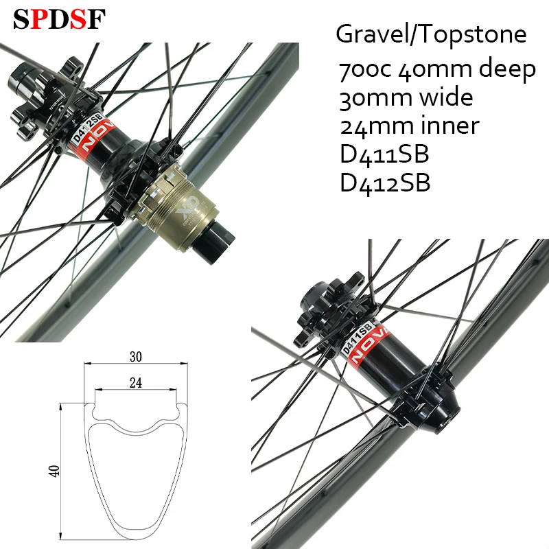 

700C 40mm Deep Gravel Topstone Road Disc Carbon Wheels Clincher Tubeless 30mm Wide 24mm inner 24H D411SB D412SB HG 8-11s XDR