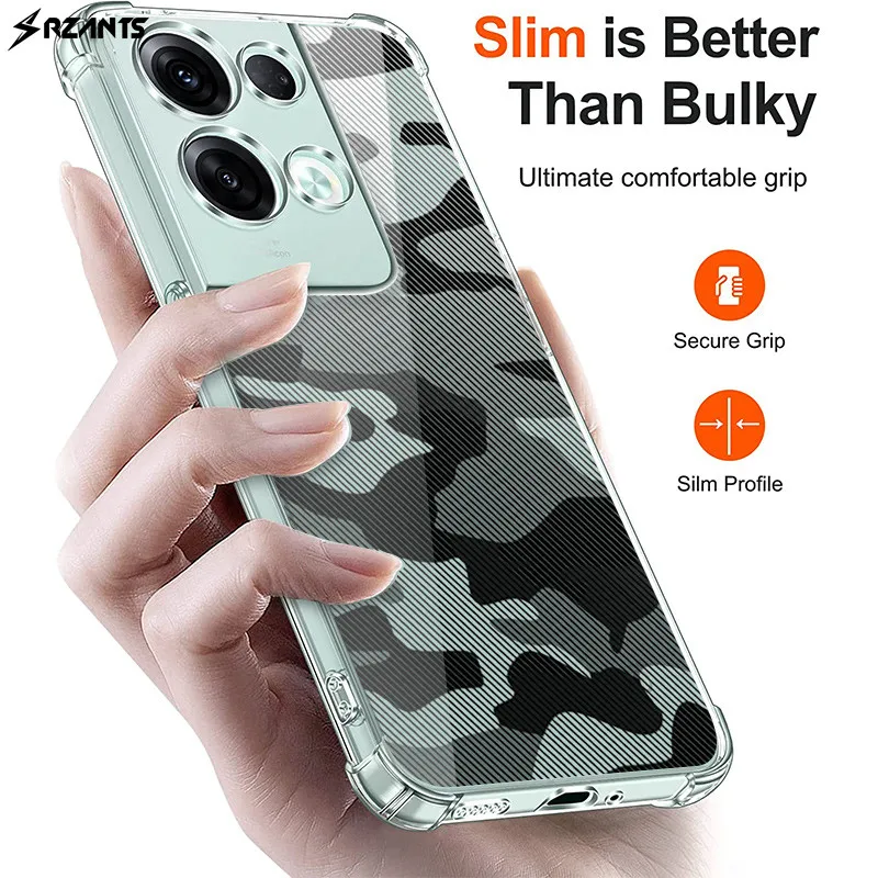 

Rzants Case For OPPO Reno 8 Pro 5G Four Cornor Strong Shockproof Half Clear Camouflage Cover