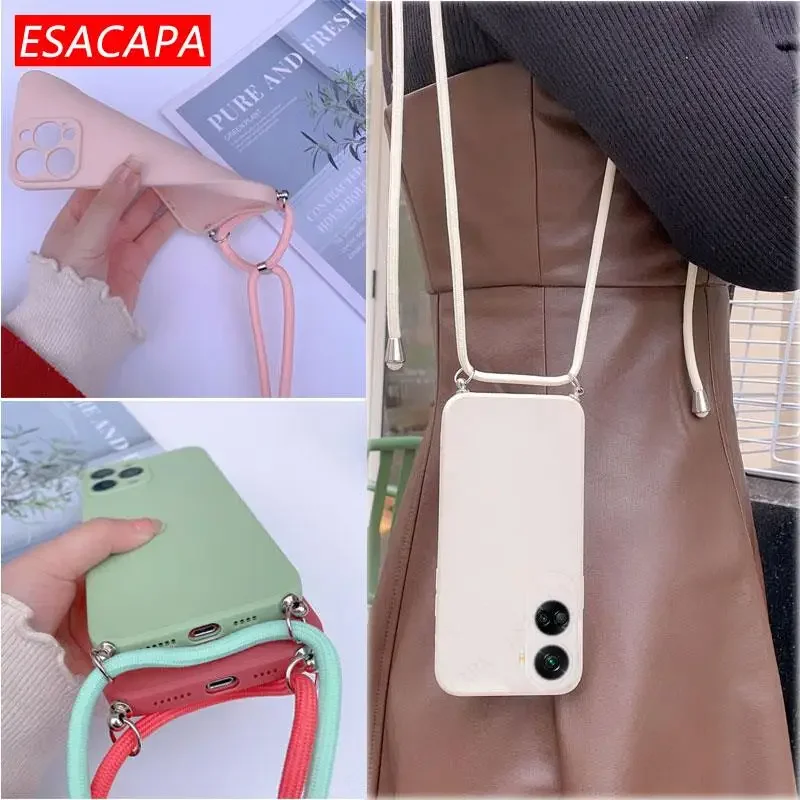 Мягкий силиконовый чехол с ремешком через плечо для телефона Honor 90 Pro