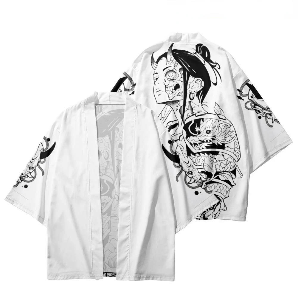 

Japanese Fashion Skeleton Samurai Print Kimono Summer Casual Beach Cardigan Yukata Women Men Cosplay Haori Top Asian Clothing