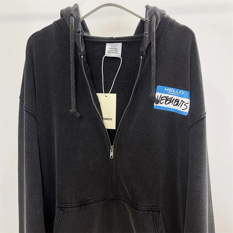 

2023fw Blue Labell VETEMENTS Men Zipper Jacket Women 1:1 Best Quality Washed Destroyed Oversized Jackets