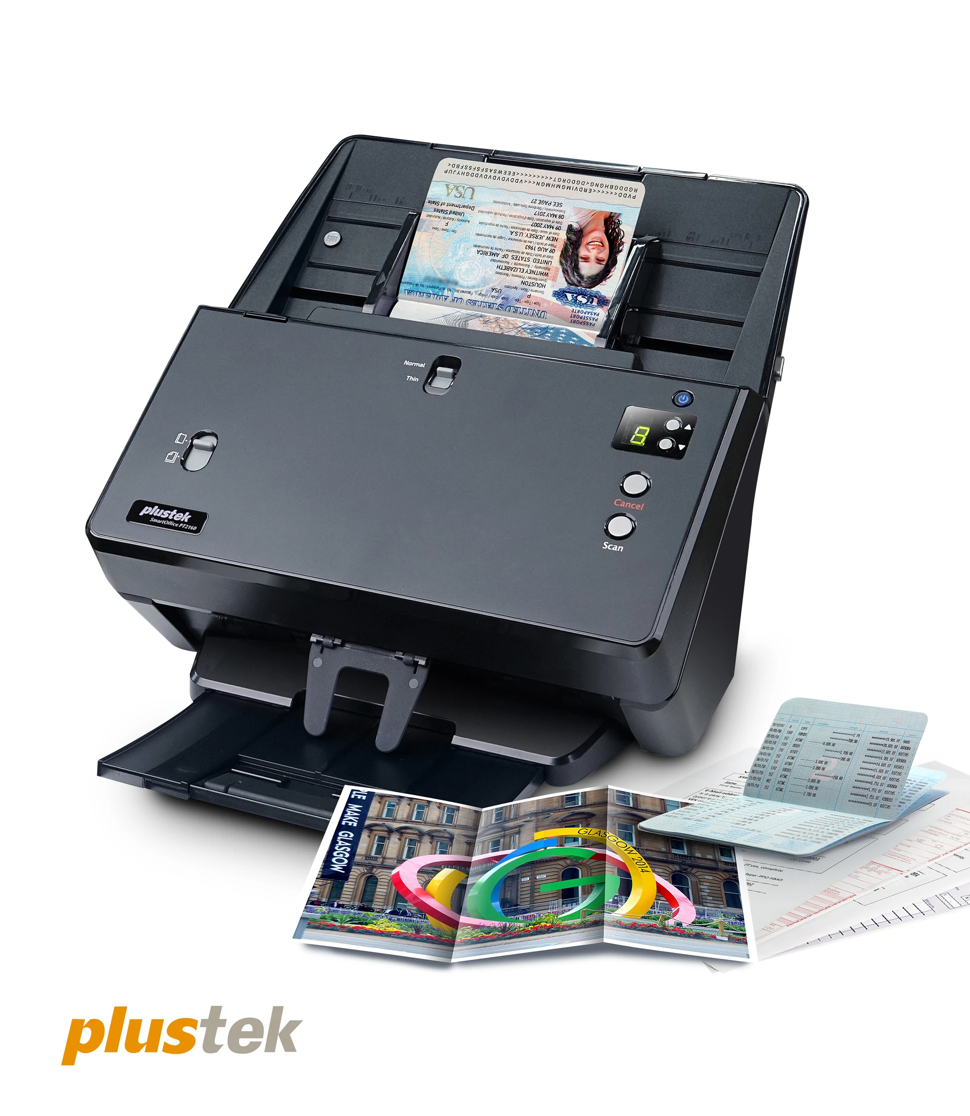 

Plustek High-Speed Duplex Document Scanner PT2160 - 60 page per minute (Color), 100 Pages Batch Scan, Support passport scanning