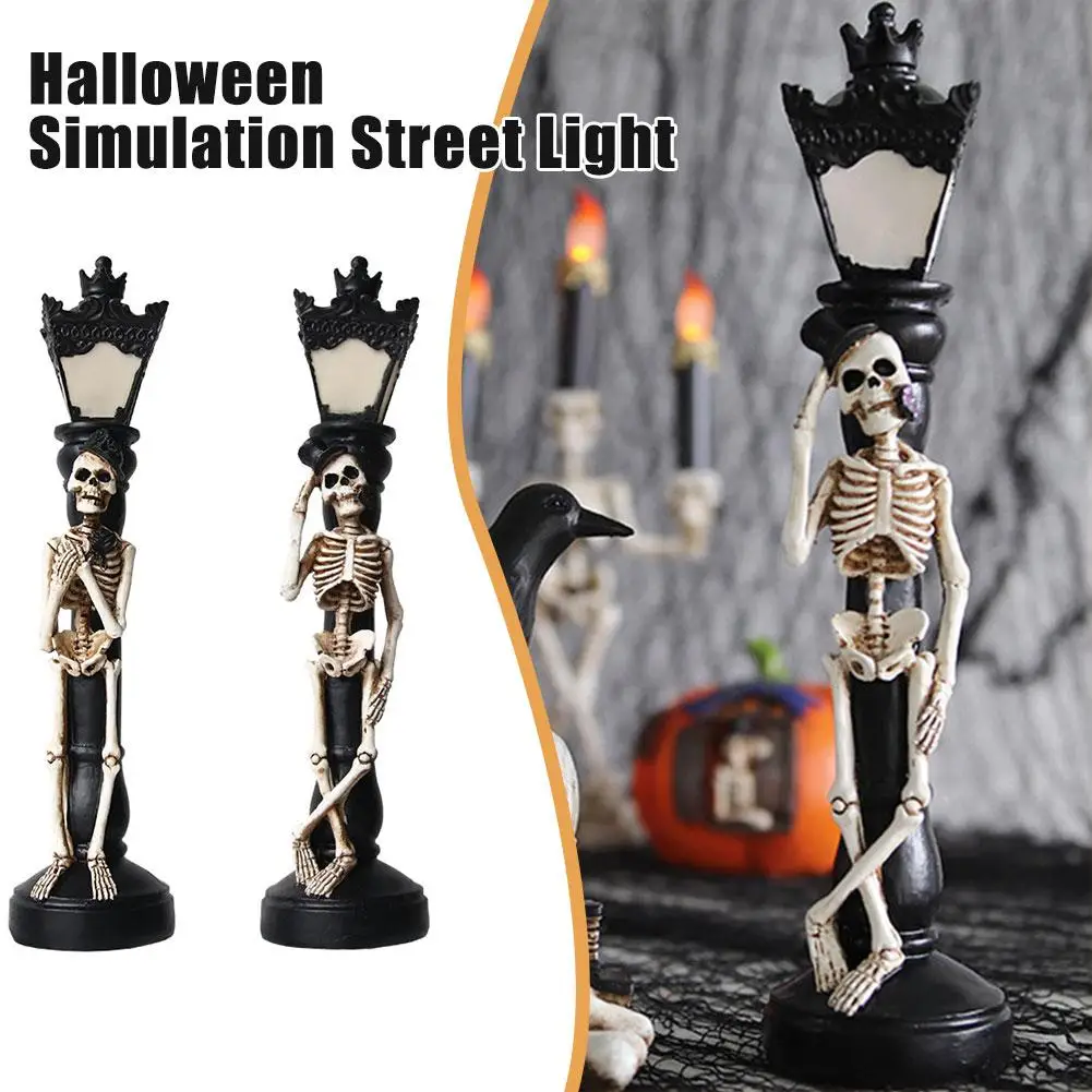 

Halloween Resin Glow Skeleton Crow Street Lamp For Home Table Haunted House Bar Horror Props Halloween Party Decoration Sup T2X5