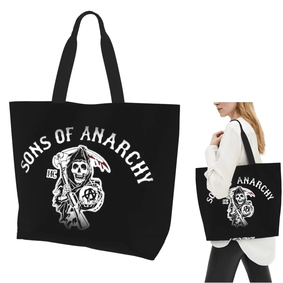 Фото Сумка-шоппер Sons Of Anarchy Samcro Whiskey, холщовая сумка через плечо большой вместимости, сумка-шоппер для покупок, женская сумка для продуктов №1