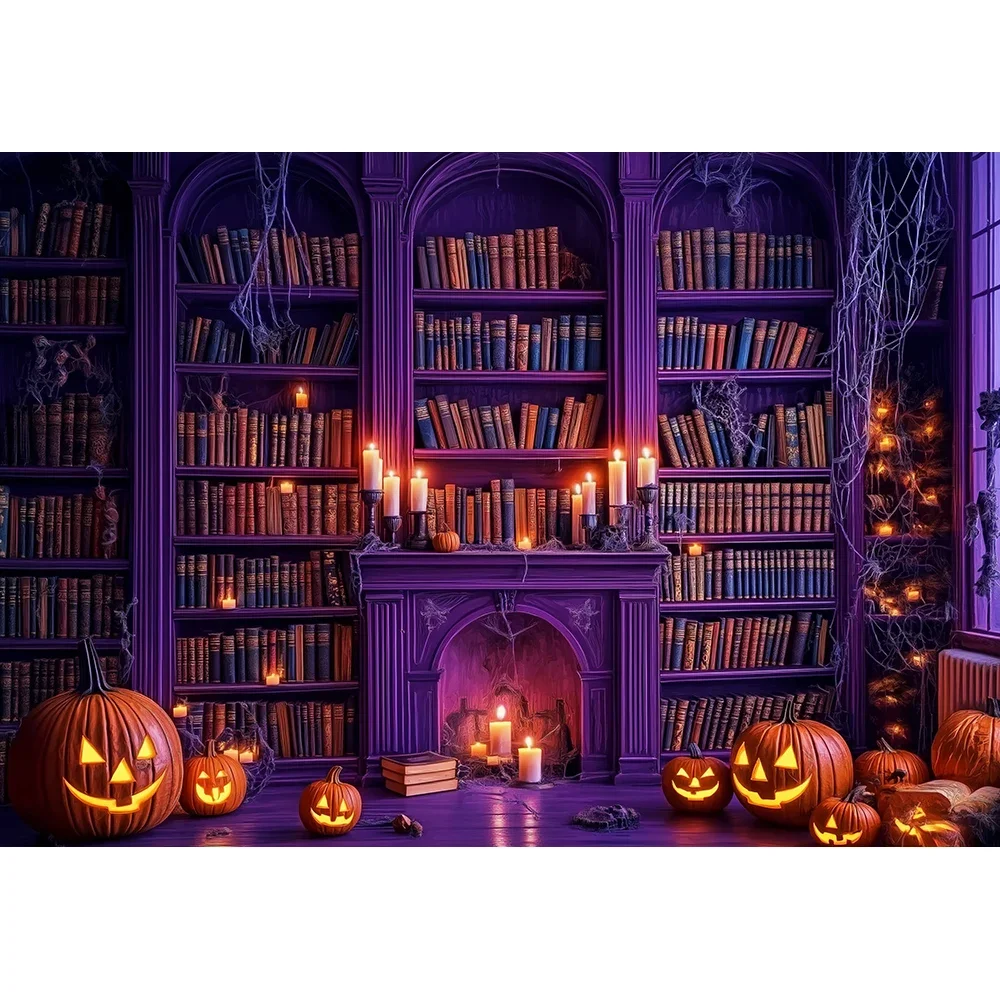

Cute Halloween Ghost With Cats Pumpkin Backdrops Kids Adult Photography Props Purple Bats Big Moon Castle Balloons Backgrounds