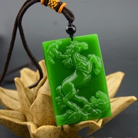 natural green hand carved ma pingan jade pendant fashion boutique jewelry mens and womens horse to success necklace