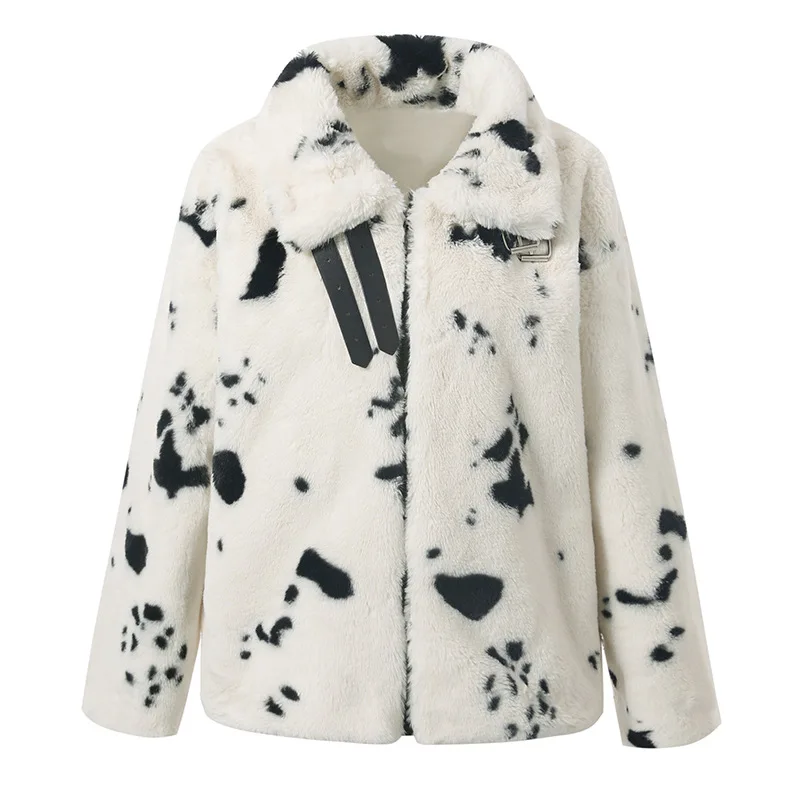 Женская фланелевая куртка с принтом коров зимняя теплая хлопковая оверсайз в