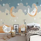 Мультяшный Кот детская комната пользовательские обои ручная роспись облако звезда Луна роспись домашний декор самоклеящаяся детская комната 3D обои