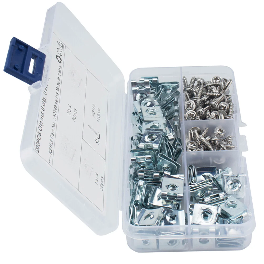 

200 Pcs Motorcycle U Nut Self Tapping Manganese Steel Stainless Screws Rivet Kit Fastener Spire Clip