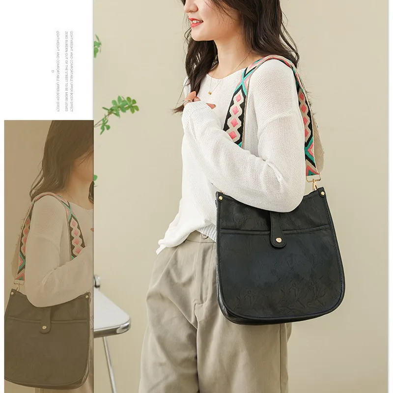Diinovivo Retro Style Female Crossbody Bag Print Strap Designer Shoulder Bag For Women Square Bag PU Hasp Messenger Bag WHDV2261