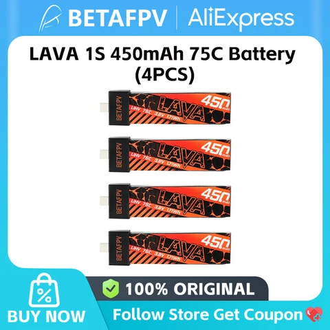 Аккумуляторы BETAFPV LAVA 1S 450 мАч 75C (4 шт.) для дронов Air75