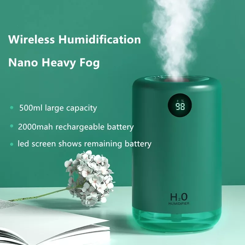 

500ML Large Capacity Ultrasonic Humidifier 2000mAh Battery Portable USB Air Aroma Diffuser Humidifiers with Light LED Display