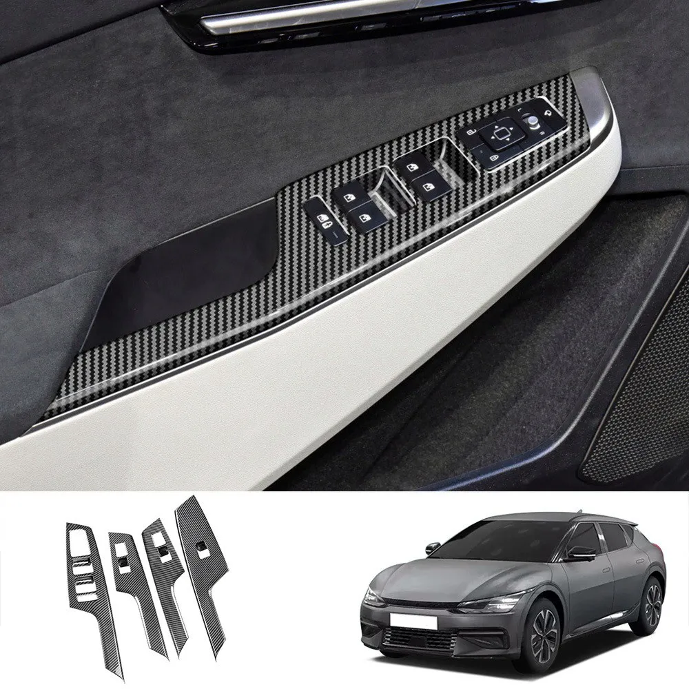 

Car Carbon Fiber Window Glass Lift Button Switch Cover Trim Door Armrest Panel for KIA EV6 2021 2022 LHD