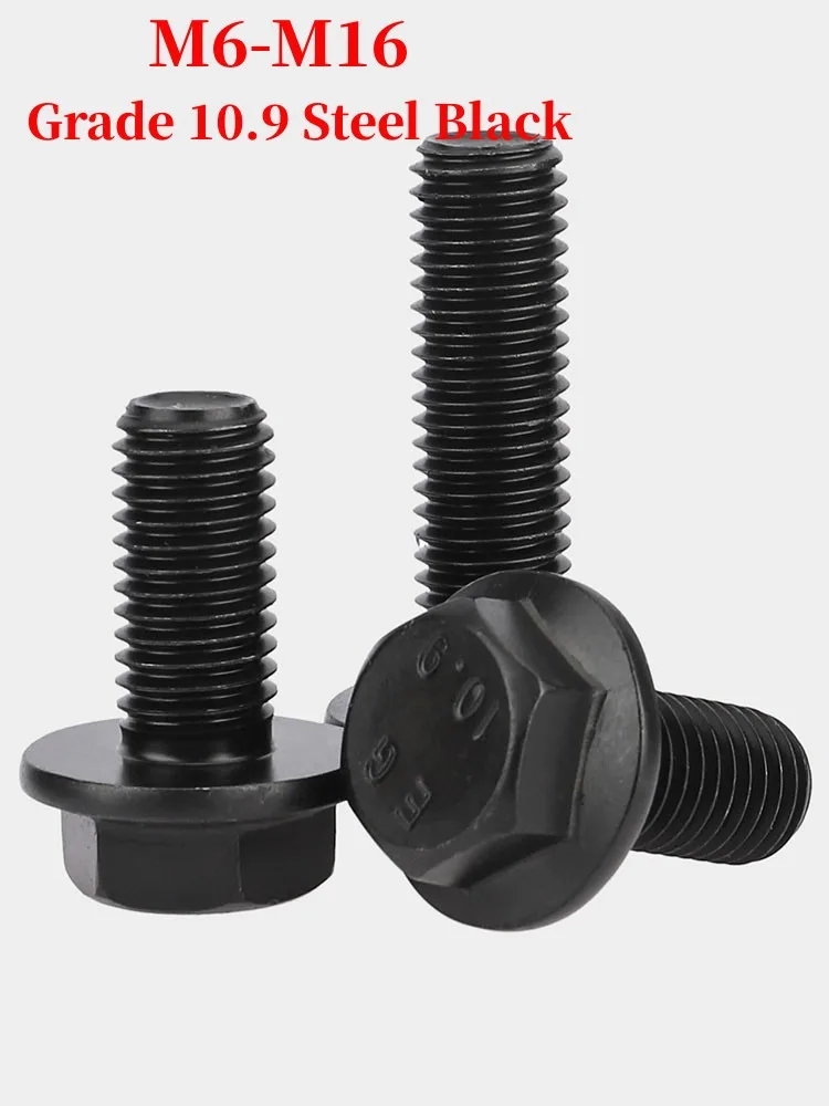 

M6 M8 M10 M12 M16 Hexagon Head Flange Cap Screws Hex Washer Head Bolts Hex Flange Screw Grade 10.9 Steel Black