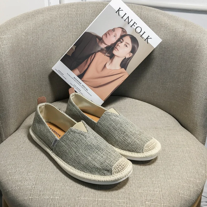 

Fashion Straw Espadrilles Men's Non-Slip Slip-On Loafers 2022 Summer New Men's Casual Shoes Lightweight Rubber Sole Canvas Shoes