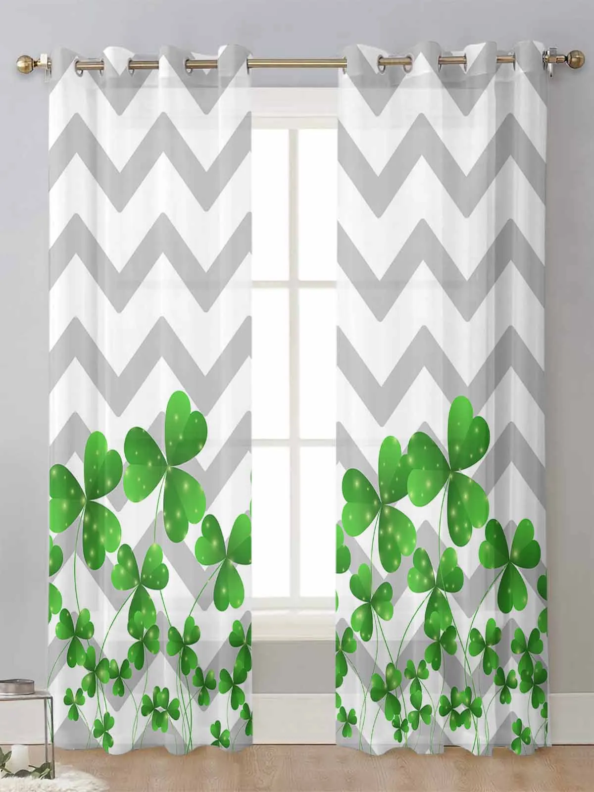 

Clover Gray Ripple Geometric Sheer Curtains For Living Room Window Transparent Voile Tulle Curtain Cortinas Drapes Home Decor