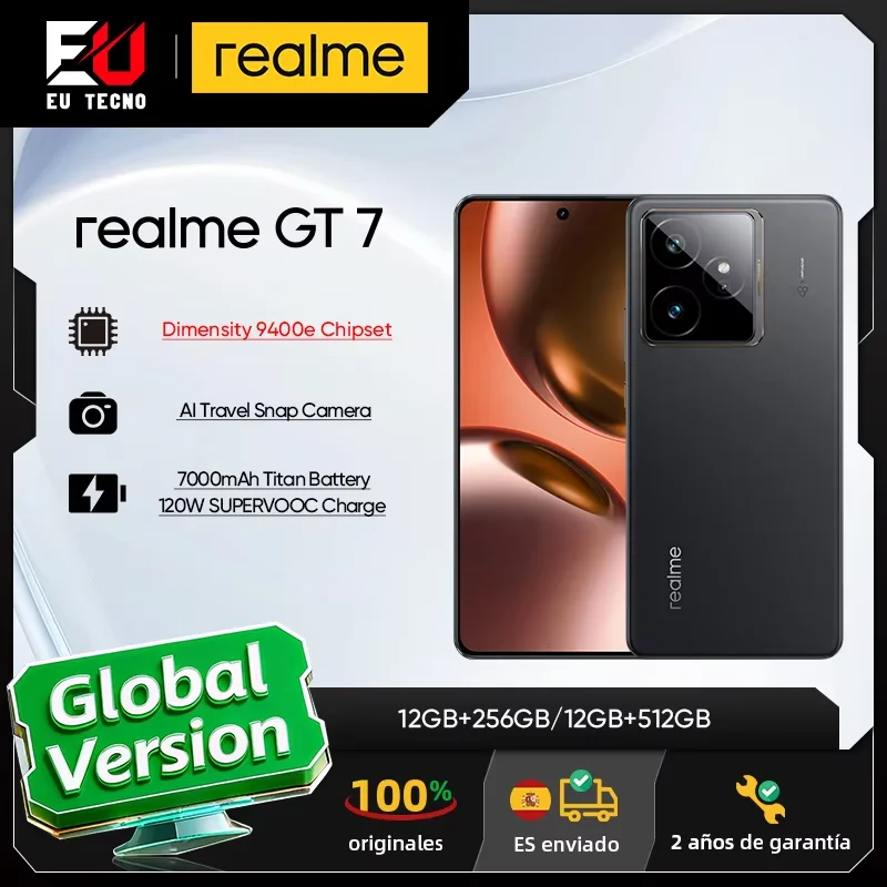 realme GT 7 5G EU, chipset MediaTek Dimensity 9400e, pantalla AMOLED 6.78 ", batería 7000 mAh, carga 120 W