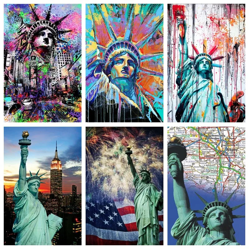 Граффити празднование леди свободы с американским флагом алмазная живопись