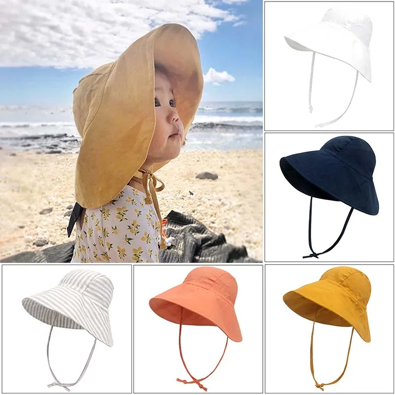 

Big Brim Sun Hat For Baby Girls Summer Spring Kids Bucket Hat Cotton Linen Children Cap Beach Travel Kids Hats Caps 2-9 Month