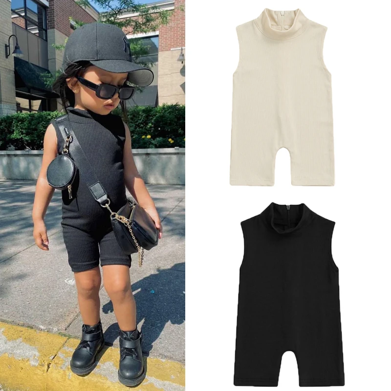 

Emmababy 0-5 Years Summer Fashion Baby Girls Jumpsuits Pants Solid Sleeveless Back Zipper Elastic Playsuits 6 Colors