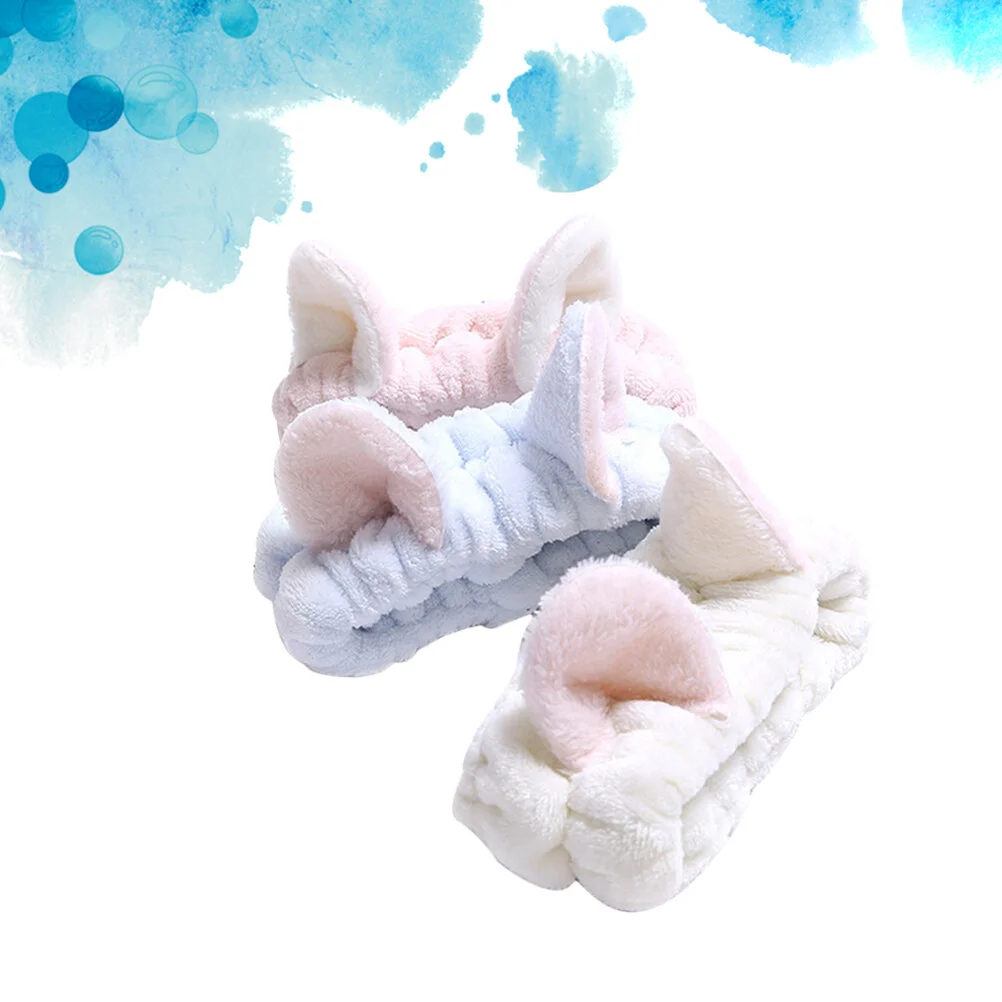

3pcs Spa Headband Cotton Makeup Headband Cat Ear Hair Band for Shower Washing