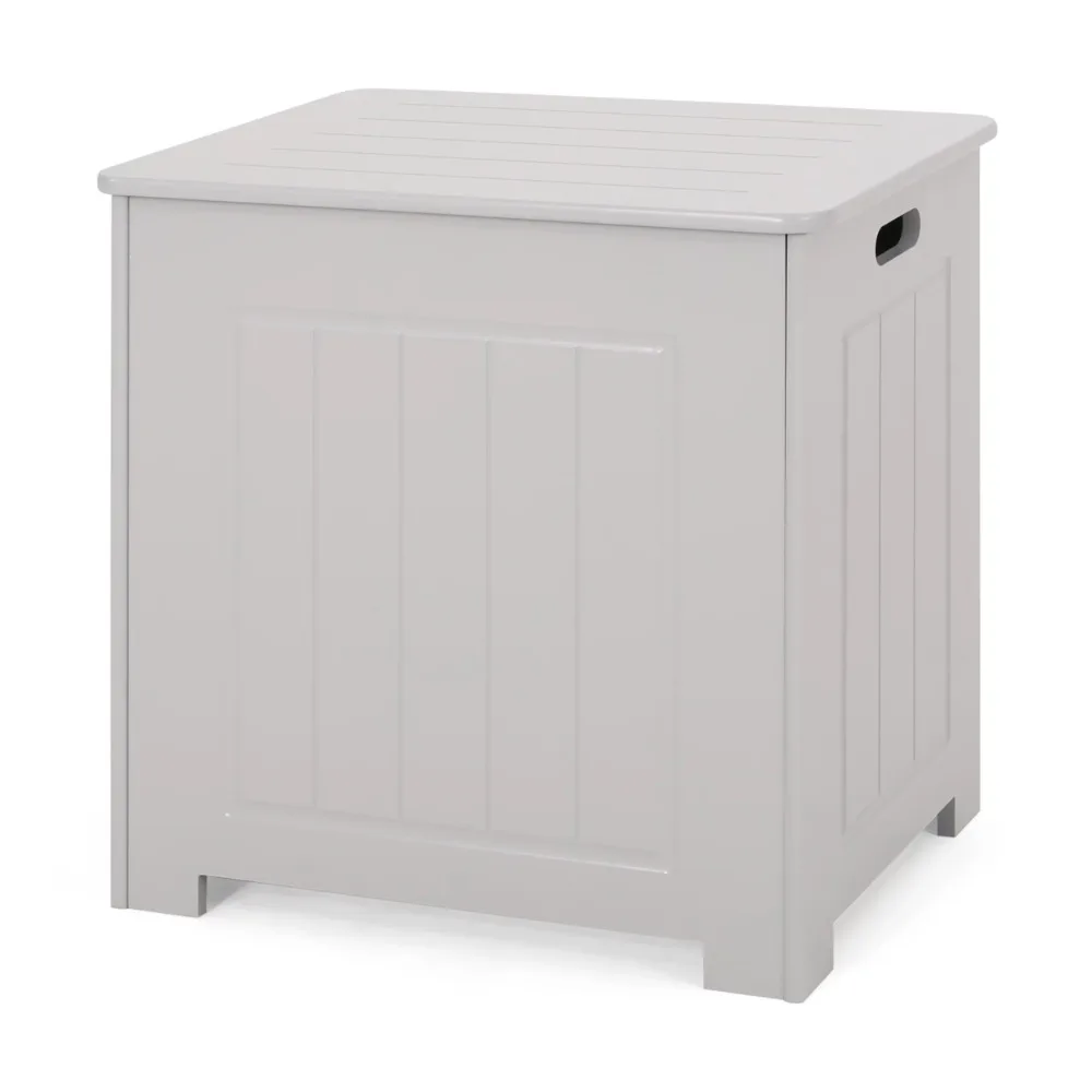 

Noble House Tahmeed Modern Faux Wood Laundry Hamper with Lid, Light Gray