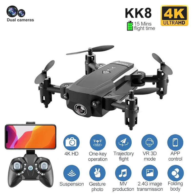 

KK8 Mini Drone WiFi FPV Cameras With 4K/1080P/HD Camera Altitude Hold Mode Foldable Quadcopter Helicopter RC Drone With Box