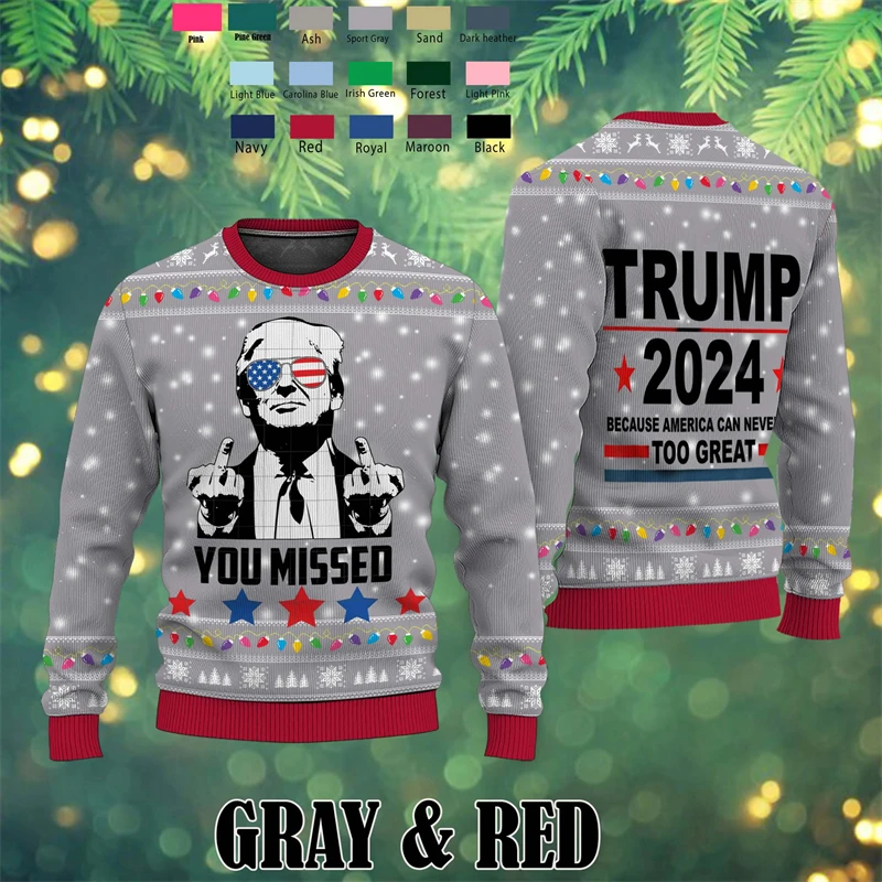 2024 New Trend Trump Ugly Christmas Sweater Fashion Holiday Xmas 3D Printed Sweatshirt Loose Streetwear Uniex Pullover Tracksuit