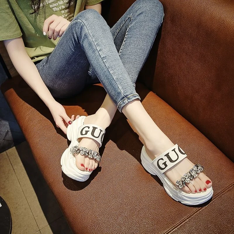 2023 New Summer Fashion Women Wedges Sandals Beach Casual Woman Platform Open Toe Shoes Ladies All-match Rhinestone Sandals