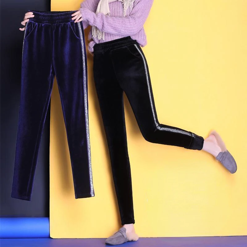 

2023 Autumn Winter Cotton Velvet Leggings Women High Waist Side Sporting Fitness Leggings Pants Warm Thick Leggings X04