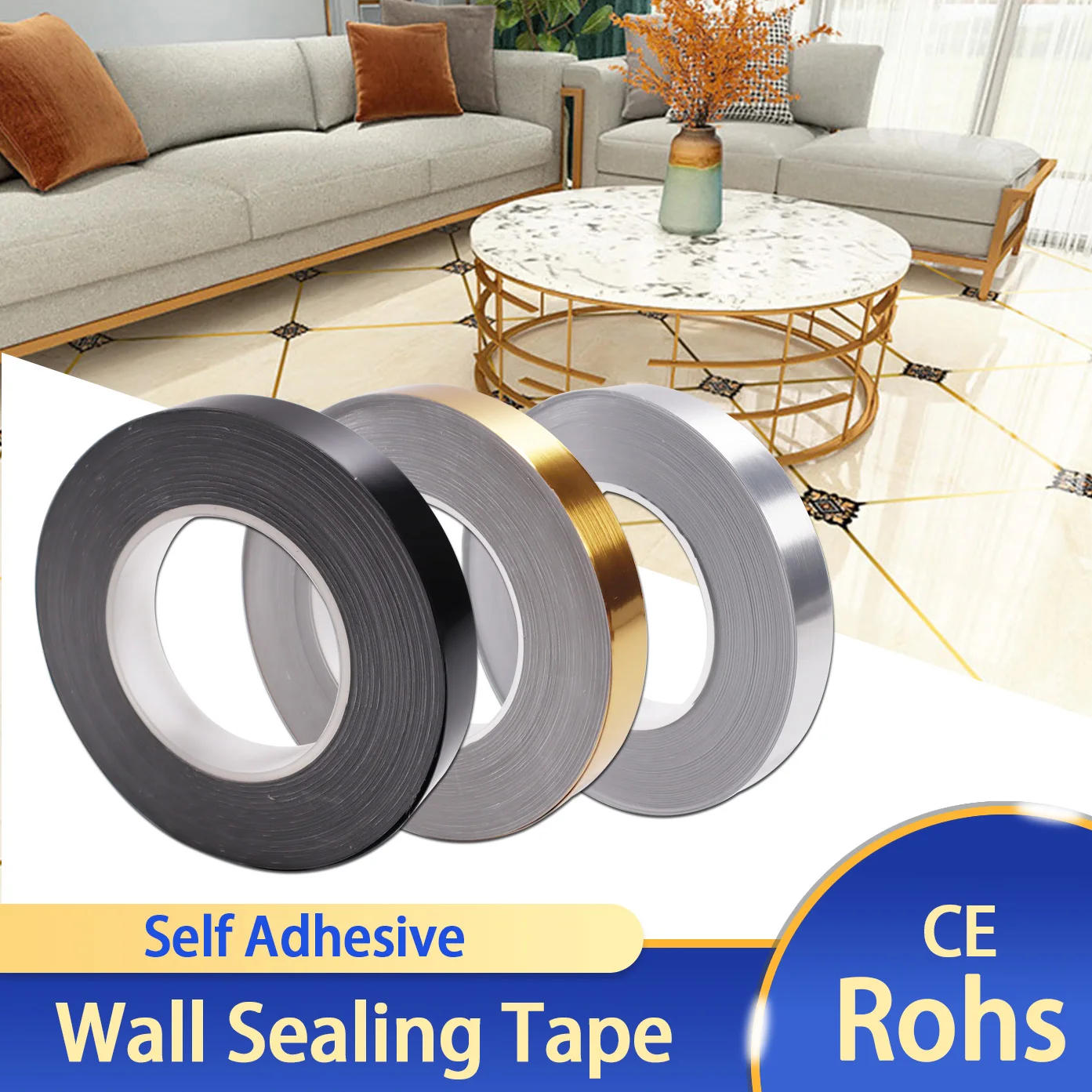 

Серебристая, золотистая клейкая Полоса для напольной плитки, клейкая лента для швов, медная фольга, водонепроницаемая клейкая лента для сте...