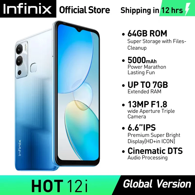 infinix HOT 12i smartphone 6.6 IPS Premium Super Bright Display 13MP F1.8 Wide Aperture Triple Camera Mobile Phone
