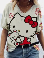 hello kitty printed shirts summer 2022 casual short sleeve loose shirts women streetwear tops y2k clothing