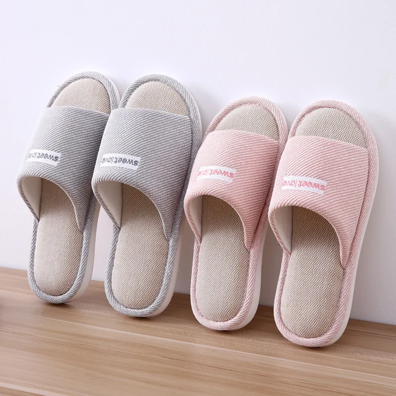 

2022 Women Indoor Slippers Floor Flat Shoes Comfortable Anti-slip Home Flax Linen Slipper Woman Men House Cotton Slides