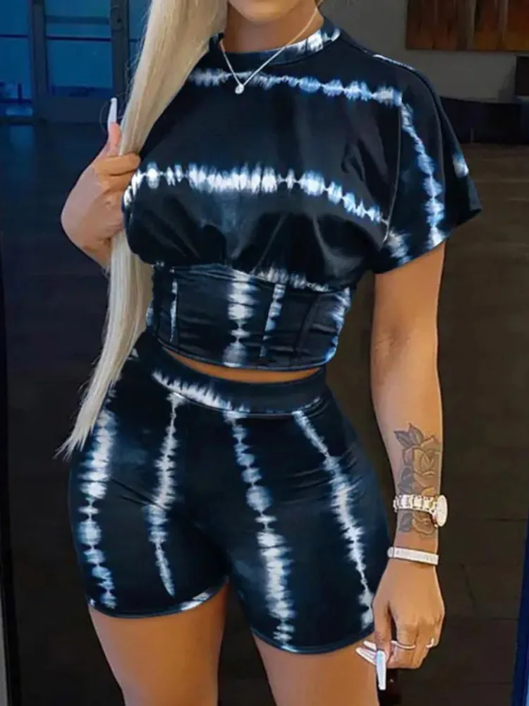 Женский Повседневный костюм из двух предметов облегающие шорты с круглым