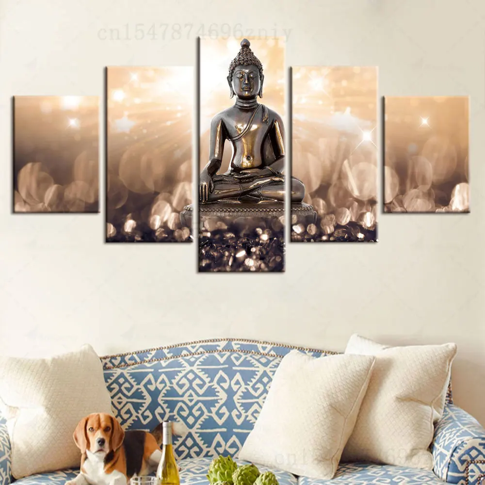 

5 панельных креативных планшетов с изображением Будды, яркий пейзаж, настенные картины для гостиной, картины на холсте, художественное искусство с HD-печатью