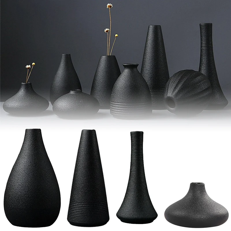 

Black Ceramic Small Vase Home Decoration Crafts Desktop Ornament Simplicity Planter Flower Pot for Living Room Garden Decor