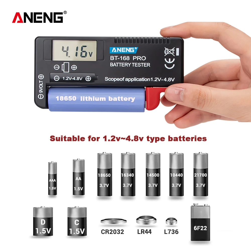 

ANENG AN-168 POR Digital Lithium Battery Capacity Tester Checkered load analyzer Display Check AAA AA Button Cell Universal test