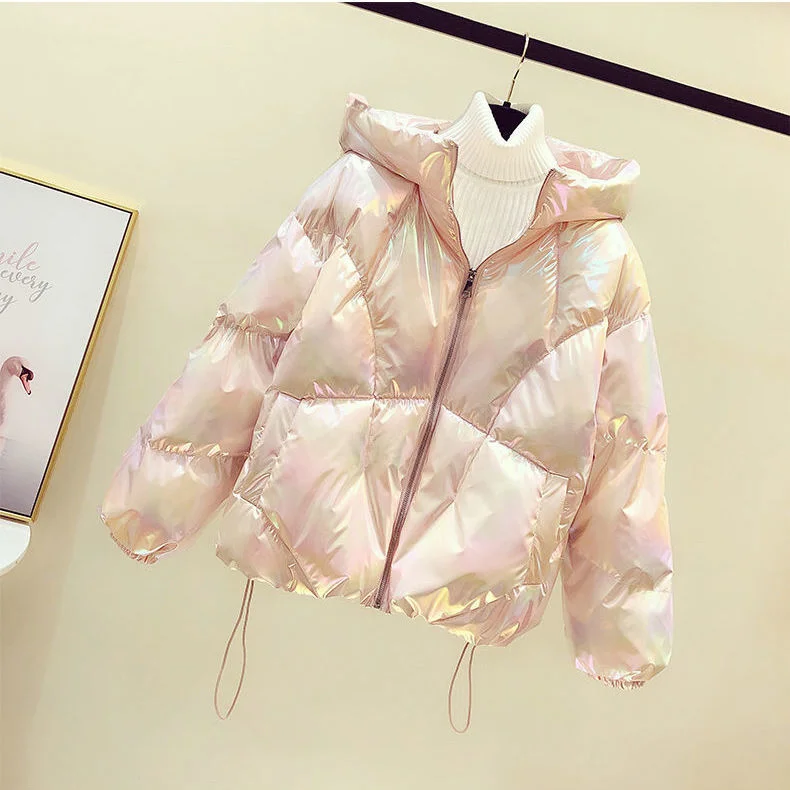 Korean Autumn Winter Thicken Warm Short Parka Women Casual Solid Color Zipper Loose Hooded Coat Jackets Tops Outwear