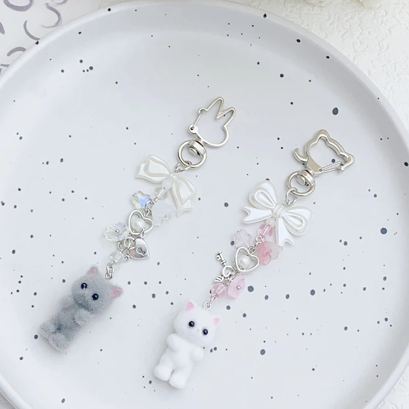 1 шт. держатель для автомобильных ключей флокированный брелок с котом бантом