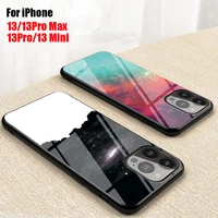 starry sky tempered glass back cover for iphone 13 pro max mini phone case hard funda tpu edge protective slim skin