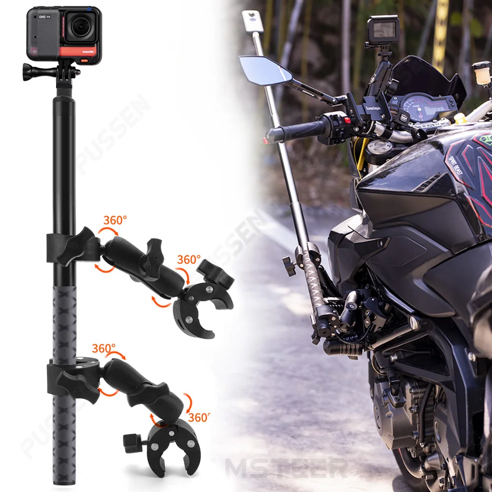 TUYU Motorcycle Bike Invisible Selfie Stick Monopod Handlebar Mount Bracket for GoPro Max 10 DJI Insta360 One X2 Rs Accessories